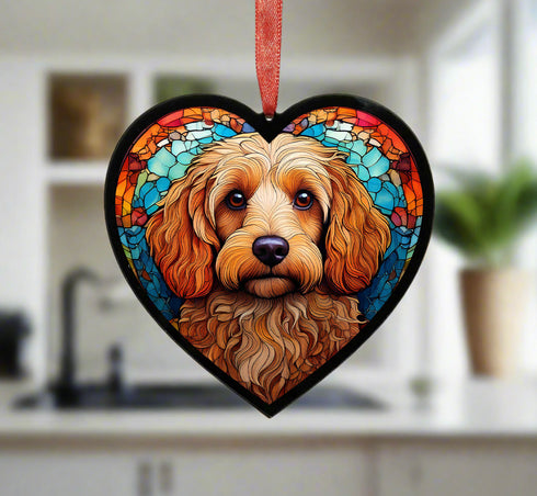 Cockapoo Yellow Stained Glass Effect Heart Suncatcher